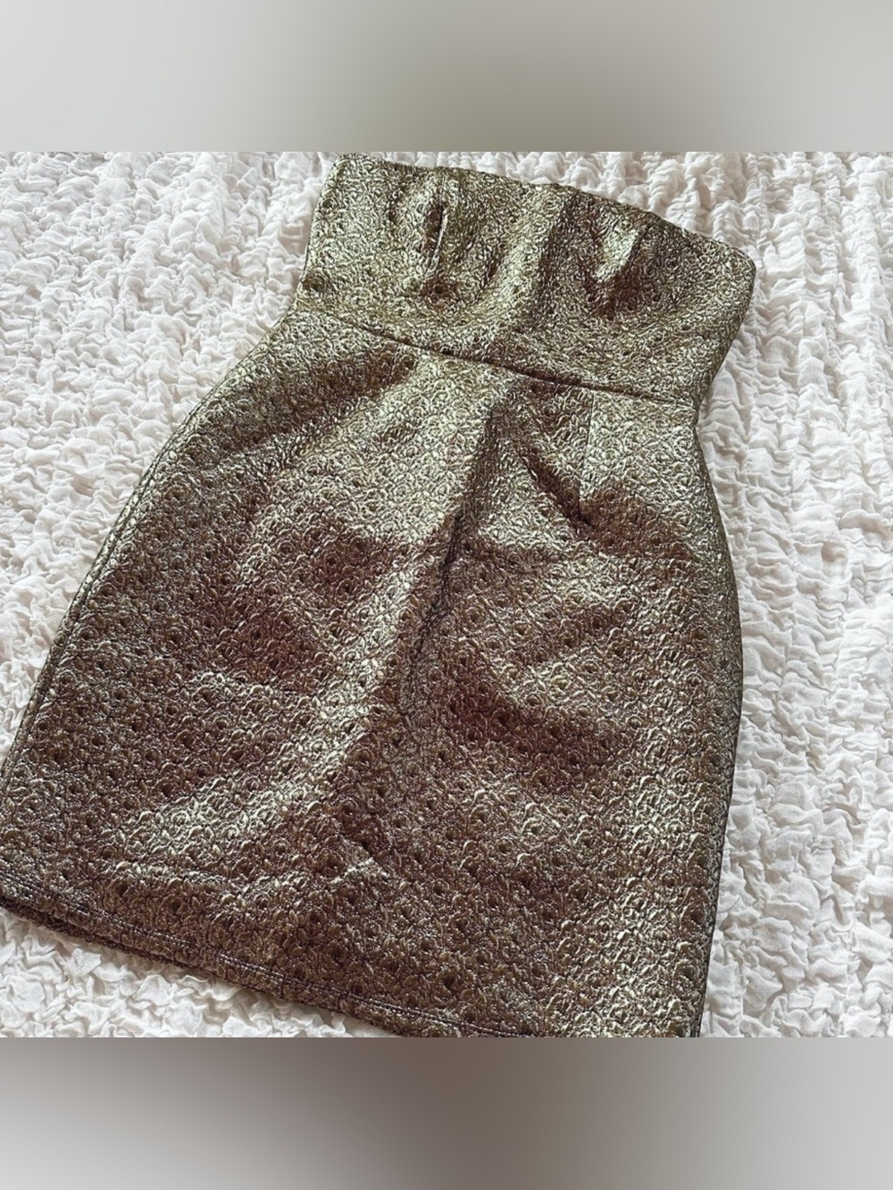 NWT Eight Sixty Strapless Mini Dress in True Gold Size Large - Picture 3 of 9